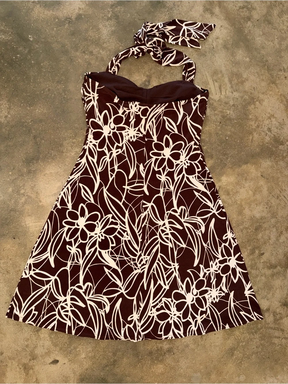 City Triangles Brown Cream Floral Halter Mini Dress Y2K Boho Cottage M (S Fit)